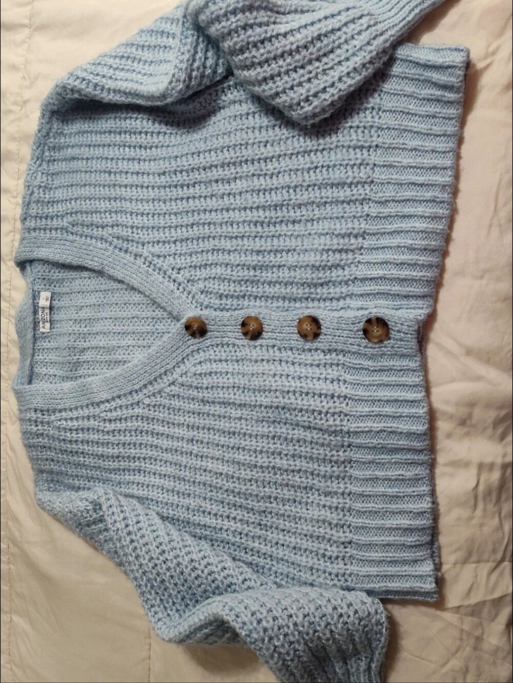 Arizona Jean Company Pale Blue Ribbed Button-Up Cardigan